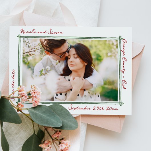 スケッチフお洒落レーム手書き写結婚真 セーブザデート