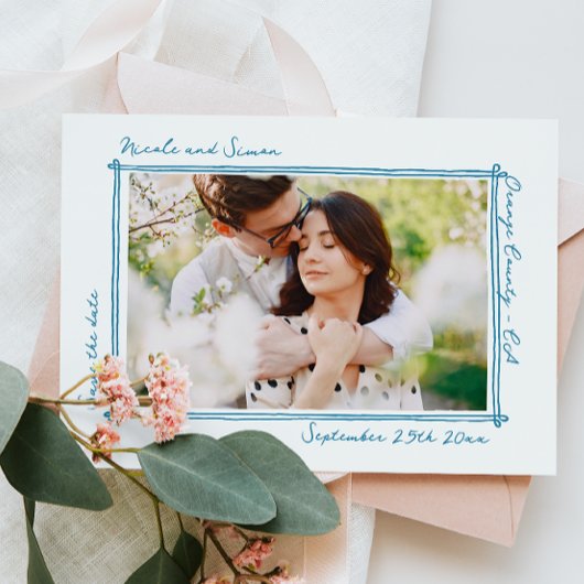 スケッチフお洒落レーム手書き写結婚真 セーブザデート