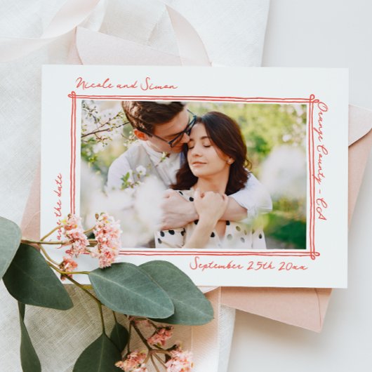 スケッチフお洒落レーム手書き写結婚真 セーブザデート