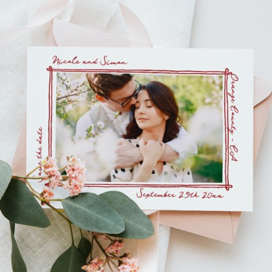 スケッチフお洒落レーム手書き写結婚真 セーブザデート