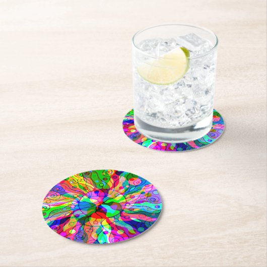 スケッチファンタジーアート – 抽象芸術ネオンシフト1 ラウンドペーパーコースター (インサイチュ)