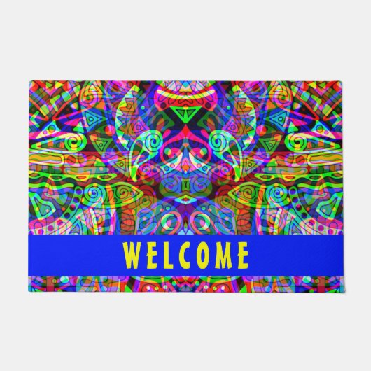 スケッチファンタジーアート – 抽象芸術ネオンシフト3 ドアマット (正面)