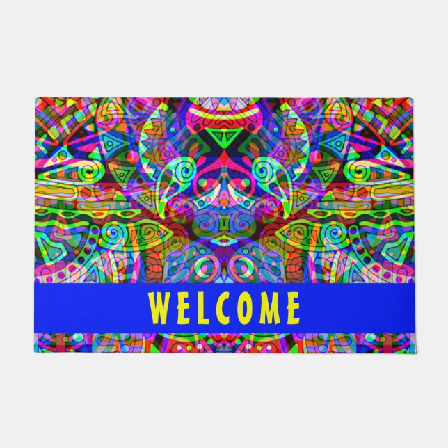 スケッチファンタジーアート – 抽象芸術ネオンシフト3 ドアマット (正面)