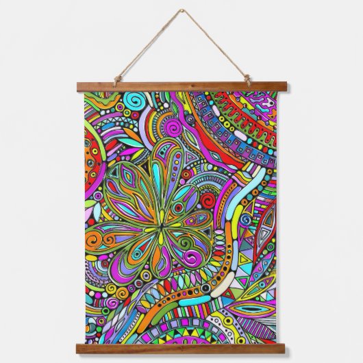 スケッチファンタジーアート – 抽象芸術花1 吊り下げ型タペストリー (正面)