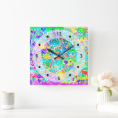 スケッチファンタジーアート – 抽象芸術花2 スクエア壁時計 (ホーム)