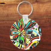 スケッチファンタジーアート – 抽象芸術花3ボタン キーホルダー (正面)