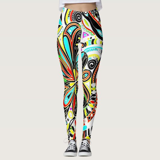 スケッチファンタジーアート – 抽象芸術花3 レギンス (正面)