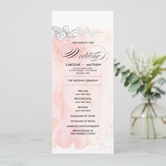 スケッチフラワーウォータカラー結婚式 プログラムカード 招待状 (スタンド正面)