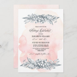 スケッチフラワーウォータカラー赤面ピンク結婚ズ 招待状