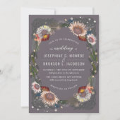 スケッチフラワーパープル結婚式招待状 (正面)