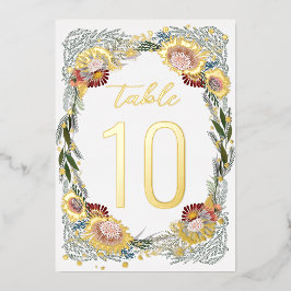 スケッチフラワーボホゴールドフォイルテーブル番号 箔招待状