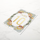 スケッチフラワーボホゴールドフォイルテーブル番号 箔招待状 (回転した状態)