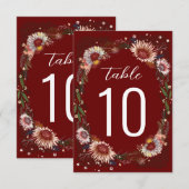 スケッチフラワーボーホダークレッドマルーンのテーブル番号 (正面/裏面)