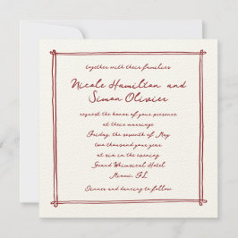 スケッチフレームお洒落赤手描結婚き 招待状