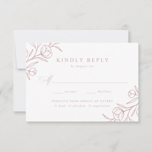 スケッチフローラほこりっぽいバラの食事の結婚選択 出欠カード (正面)