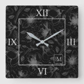 スケッチフローラアウトラインLg Roman Gray/Blk ID939 スクエア壁時計 (正面)