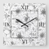スケッチフローラアウトラインLg Roman Gray/Wht ID939 スクエア壁時計 (正面)