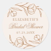 スケッチフローラアーモンドと銅ブライダルシャワー ラウンドシール (正面)