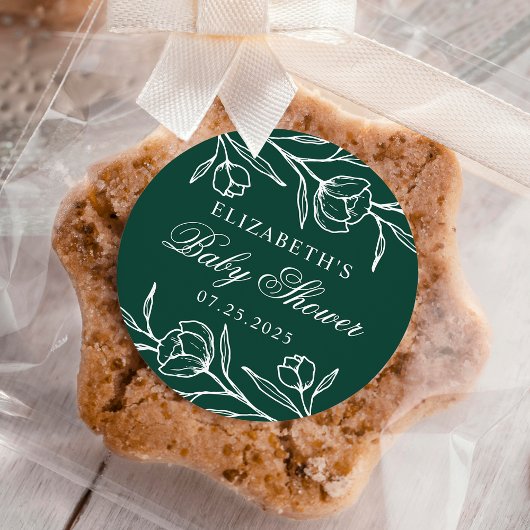 スケッチフローラグリーンベビーシャワー ラウンドシール