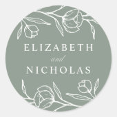 スケッチフローラセージ結婚グリーン ラウンドシール (正面)