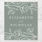 スケッチフローラセージ結婚グリーン ワインラベル (シングルラベル)