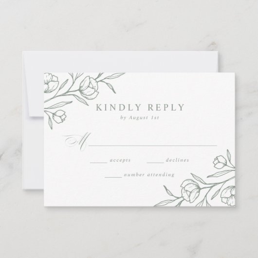 スケッチフローラセージ結婚グリーン 出欠カード (正面)