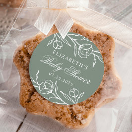 スケッチフローラセージ緑の赤ちゃんシャワー ラウンドシール