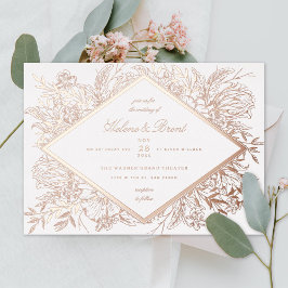 スケッチフローラダイヤモンドロマンティックガーデンバラ金ゴールド 箔招待状