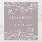 スケッチフローラダスティパープル結婚ズ ワインラベル (シングルラベル)