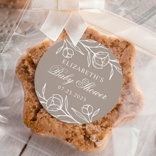 スケッチフローラトープ赤ちゃんシャワー ラウンドシール