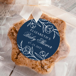 スケッチフローラネイビーベイビーシャワー ラウンドシール