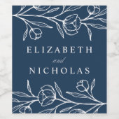 スケッチフローラネイビ結婚ーズ ワインラベル (シングルラベル)