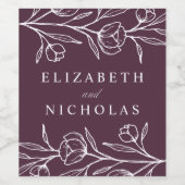 スケッチフローラパープル結婚ズ ワインラベル (シングルラベル)