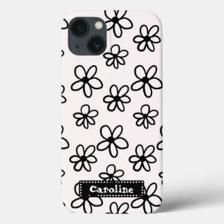 スケッチフローラ白黒パーソナライズされた電話 iPhone 13ケース
