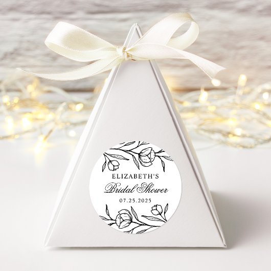 スケッチフローラ白黒ブライダルシャワー ラウンドシール