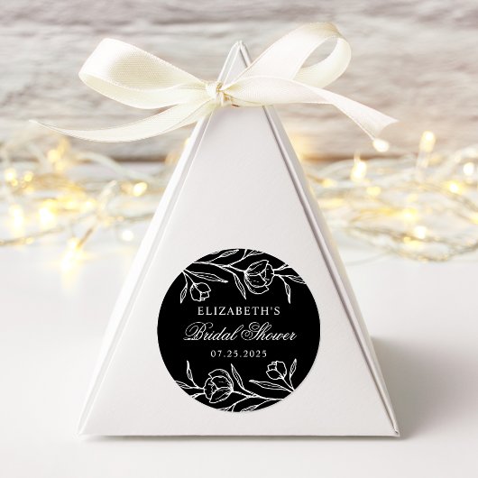 スケッチフローラ白黒ブライダルシャワー ラウンドシール