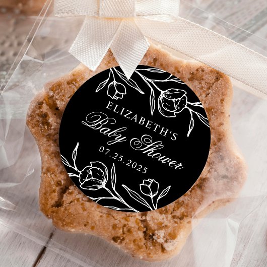 スケッチフローラ白黒ベビーシャワー ラウンドシール