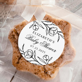 スケッチフローラ白黒ベビーシャワー ラウンドシール