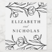 スケッチフローラ白黒結婚の ワインラベル (シングルラベル)