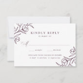 スケッチフローラ紫色の食事の結婚選択 出欠カード (正面)