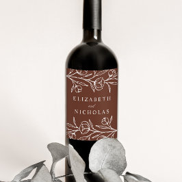 スケッチフローラ結婚ブラウン ワインラベル