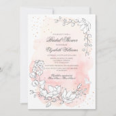 スケッチフローラ赤面ピンクブライダルシャワー 招待状 (正面)
