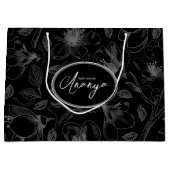 スケッチフローラ輪郭パターン灰色/バルクID939 ラージペーパーバッグ (正面)