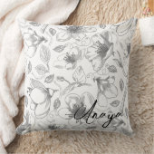 スケッチフローラ輪郭パターン灰色/白ID939 クッション (ブランケット)