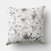 スケッチフローラ輪郭パターン灰色/白ID939 クッション (裏面)