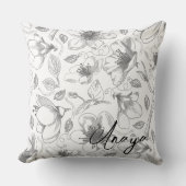 スケッチフローラ輪郭パターン灰色/白ID939 クッション (正面)
