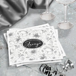 スケッチフローラ輪郭パターン灰色/白ID939 スタンダードランチョンナプキン