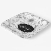 スケッチフローラ輪郭パターン灰色/白ID939 ペーパープレート (傾斜あり)