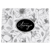 スケッチフローラ輪郭パターン灰色/白ID939 ラージペーパーバッグ (正面)