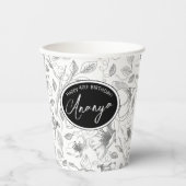 スケッチフローラ輪郭パターン灰色/白ID939 紙コップ (正面)